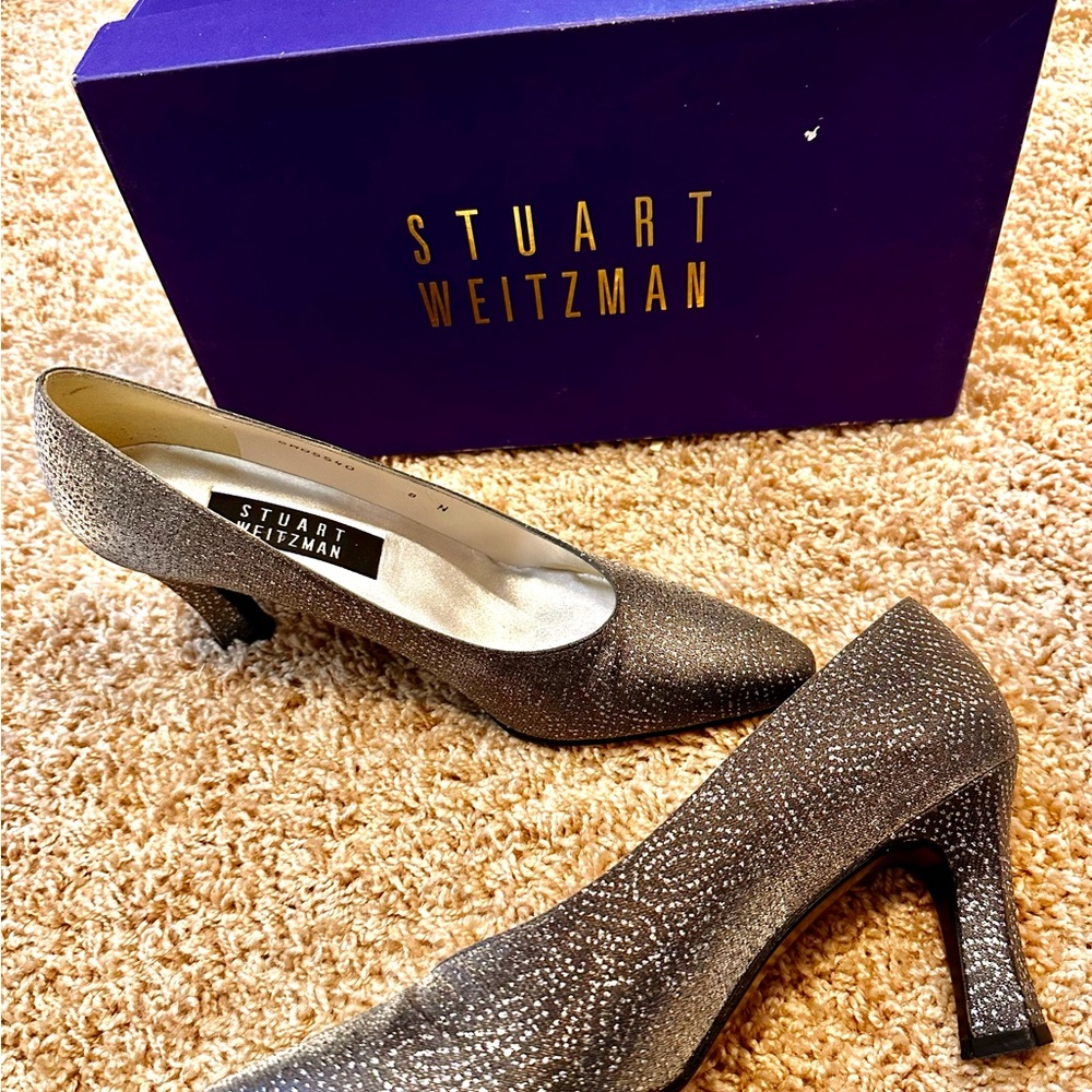 NWT- Stuart Weitzman Glittering Silver Heels - Picture 9 of 15